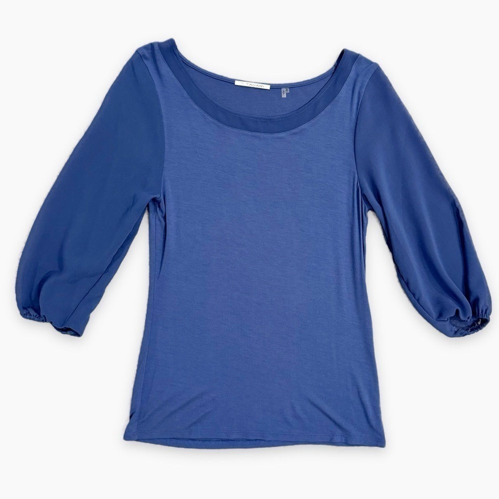 Tahari | Sheer Sleeve Top Spandex Peasant Purple Blue Size Small